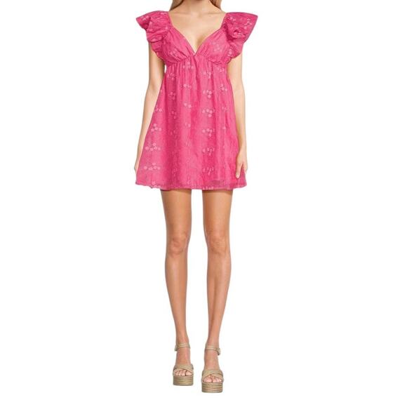 Allison & Kelly Dresses & Skirts - Allison & Kelly Women's Large Pink V-Neck Flutter Sleeve Chiffon Floral Dress